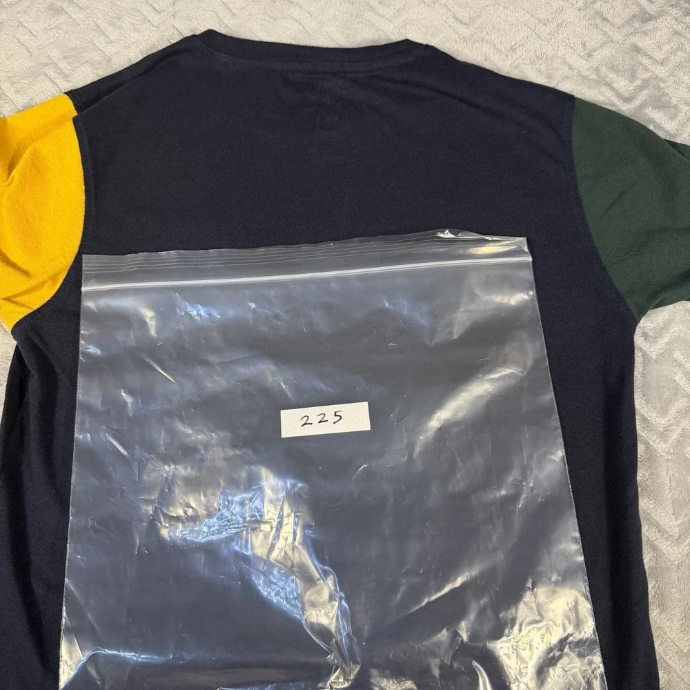 Brooklyn Laundry Boys L 14/16 Good Vibes Colorblock T-Shirt Navy Green Yellow